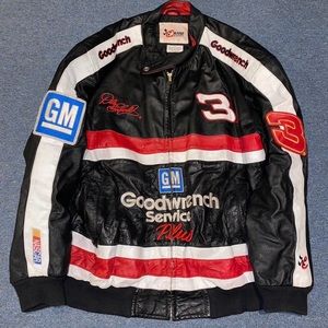 Vintage Chase Authentics NASCAR Dale Earnhardt Black Leather Jacket size XL